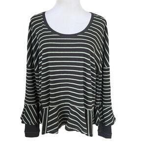 We The Free People Round About Tee Blouse Top SMALL Black Stripe Oversized M307
